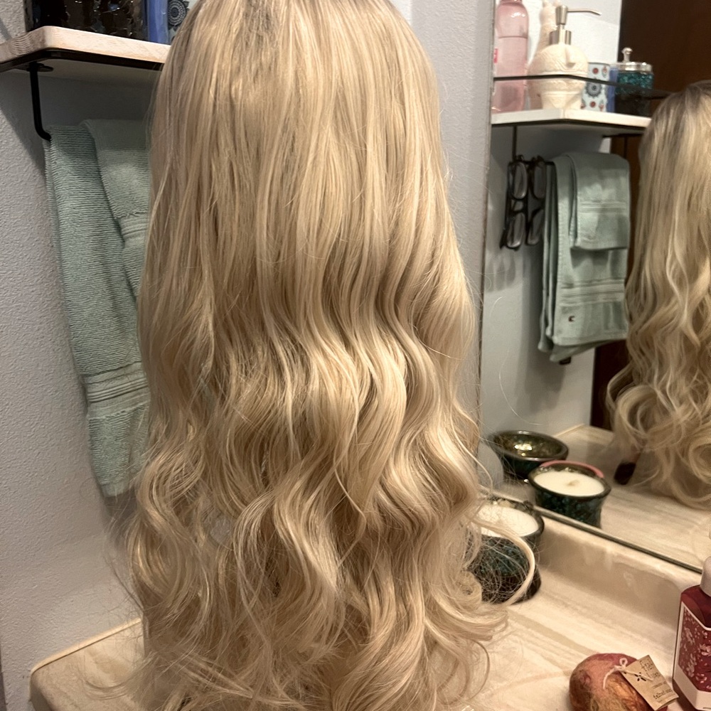 Blonde Wavy Hair synthetic lace front free parting wig